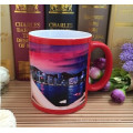 Haonai 11OZ glazed color mug ceramic sublimation coffee mug,red and black with customized design